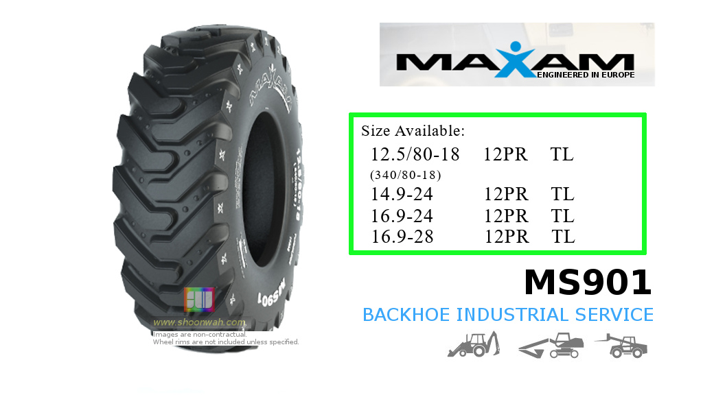 16.9-28 16.9x28 Maxam MS901 R4 Industrial Backhoe Tractor Tubeless Tires